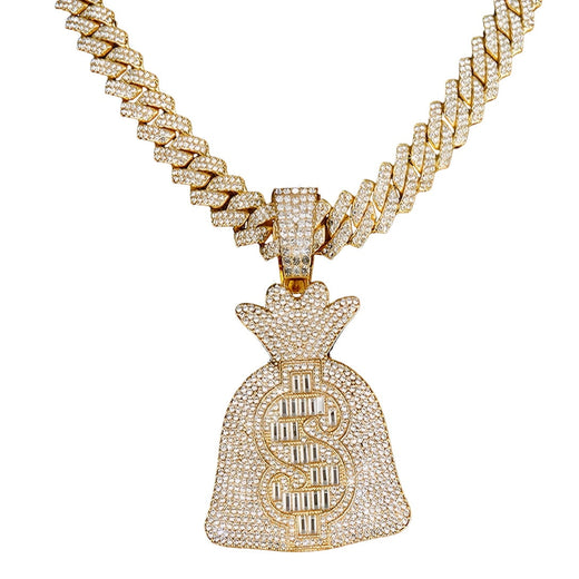 Big Starz Money Bag Pendant & Cuban Chain — Iced