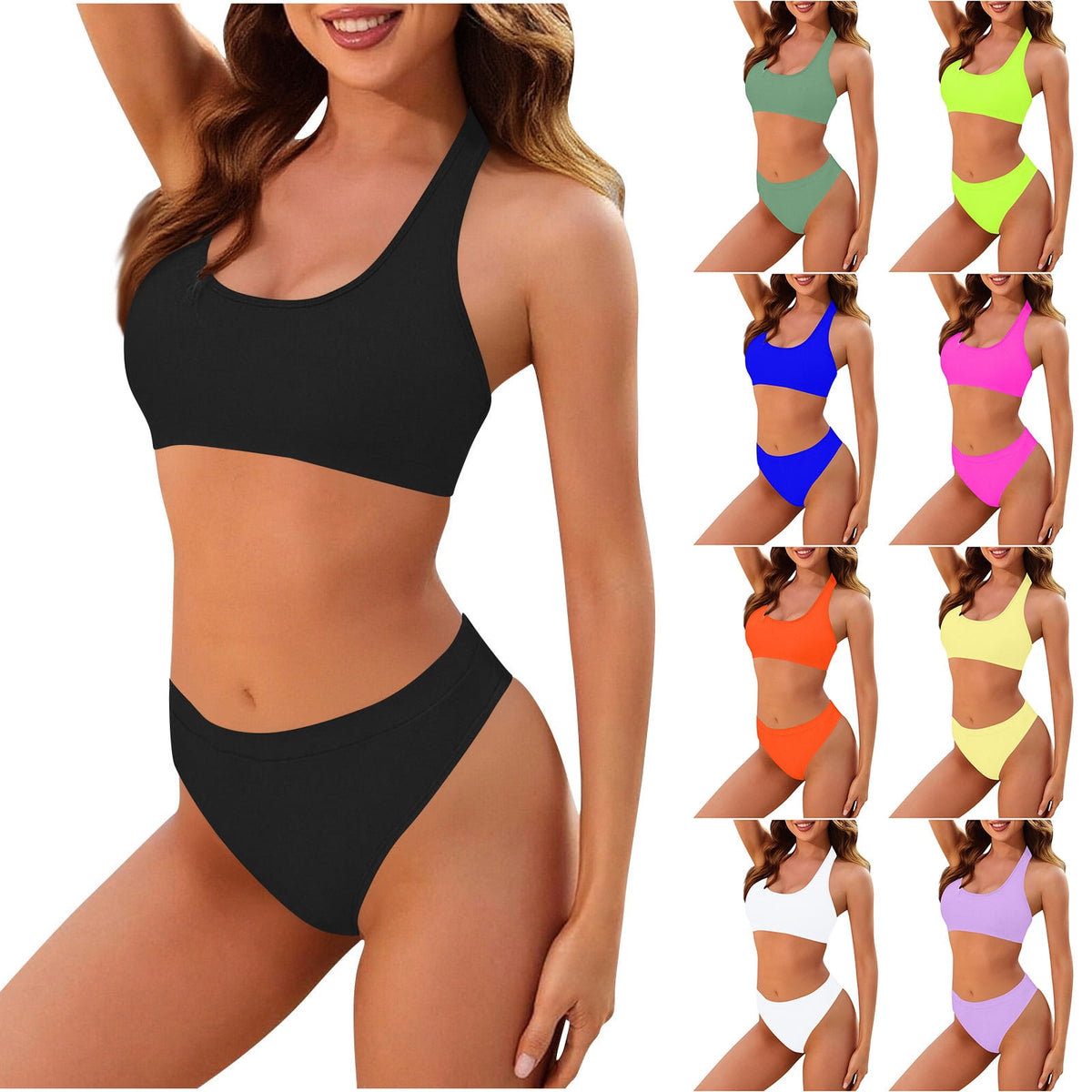 Yacht Day Swimsuits Solid Backless Bikini Bandage Two-Pieces — Women's