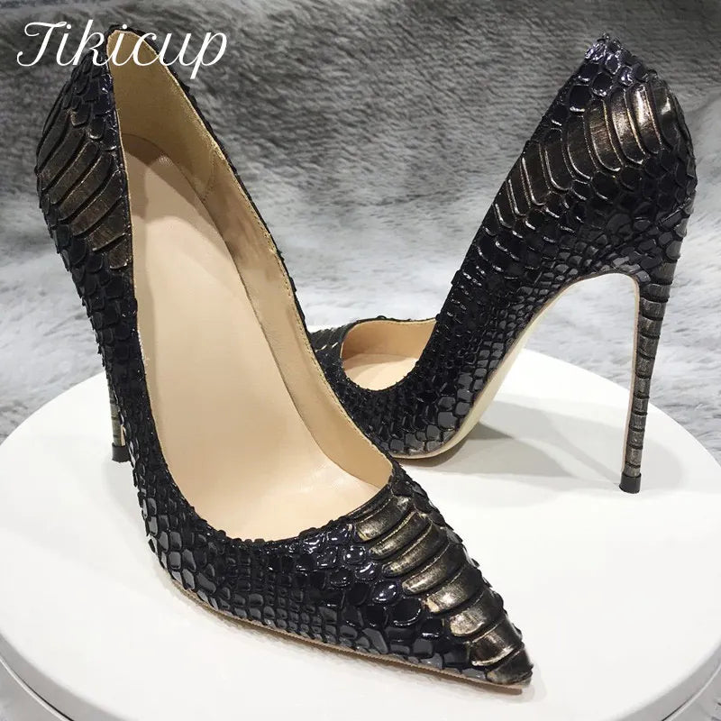Croc effect stiletto pumps