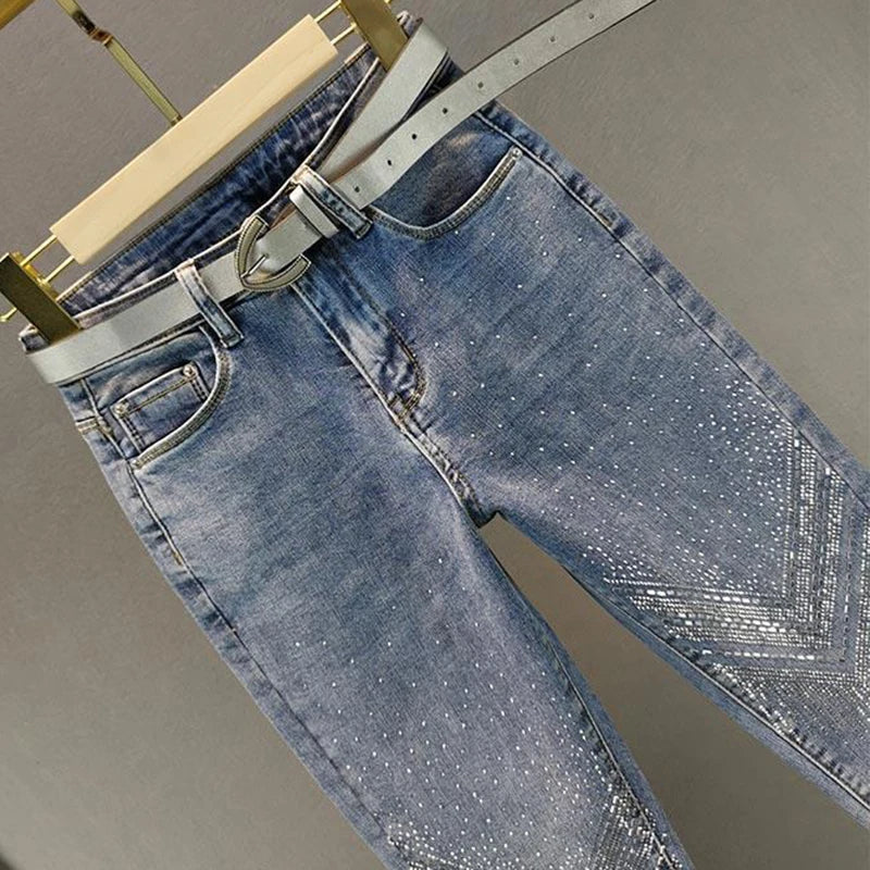 Rhinestone Skinny Jeans — High Waist