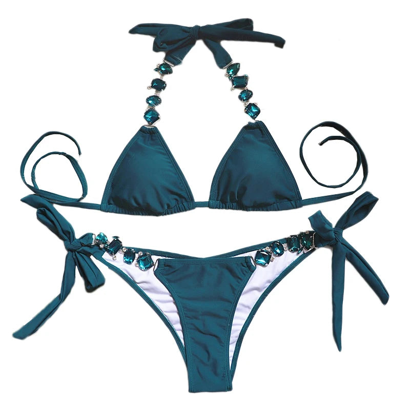 Poolside in Luxury Rhinestone Swimwear Thong String — Women's