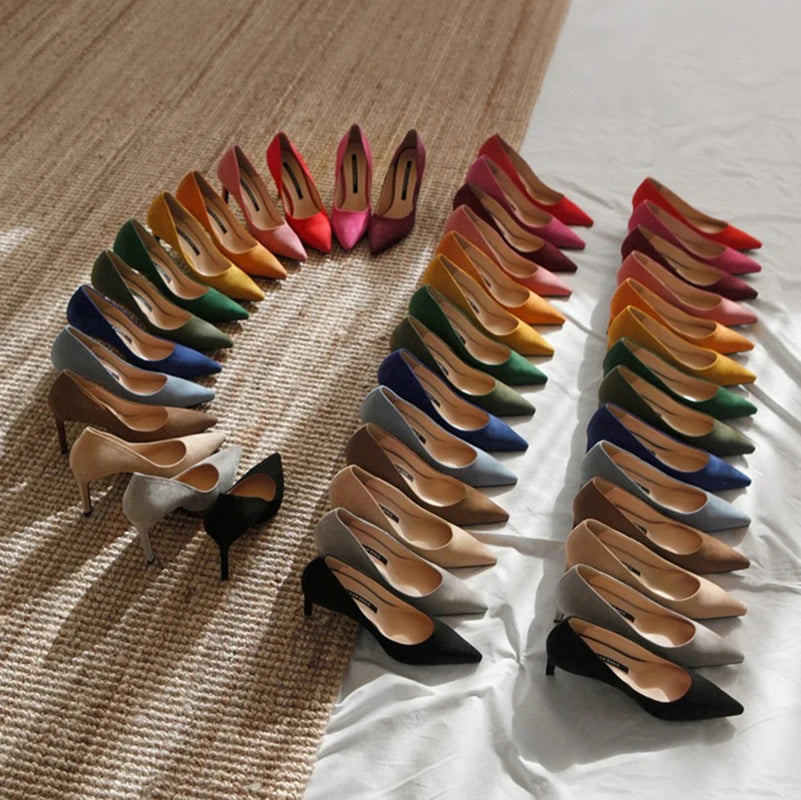 Suede pointed toe stiletto pumps