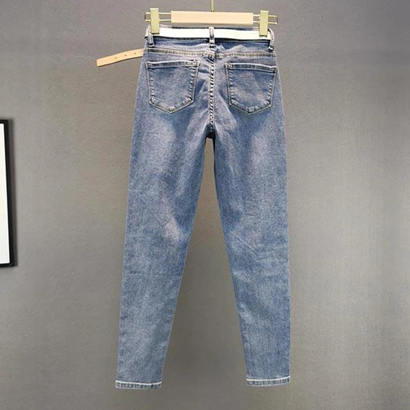 Rhinestone Skinny Jeans — High Waist