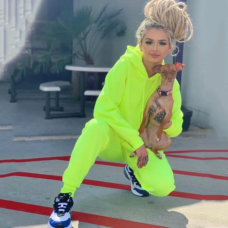 Neon green streetwear tracksuit set detail