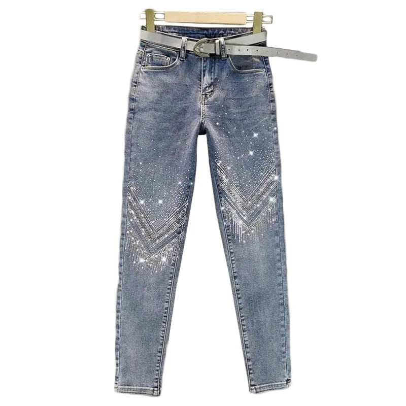 Rhinestone Skinny Jeans — High Waist