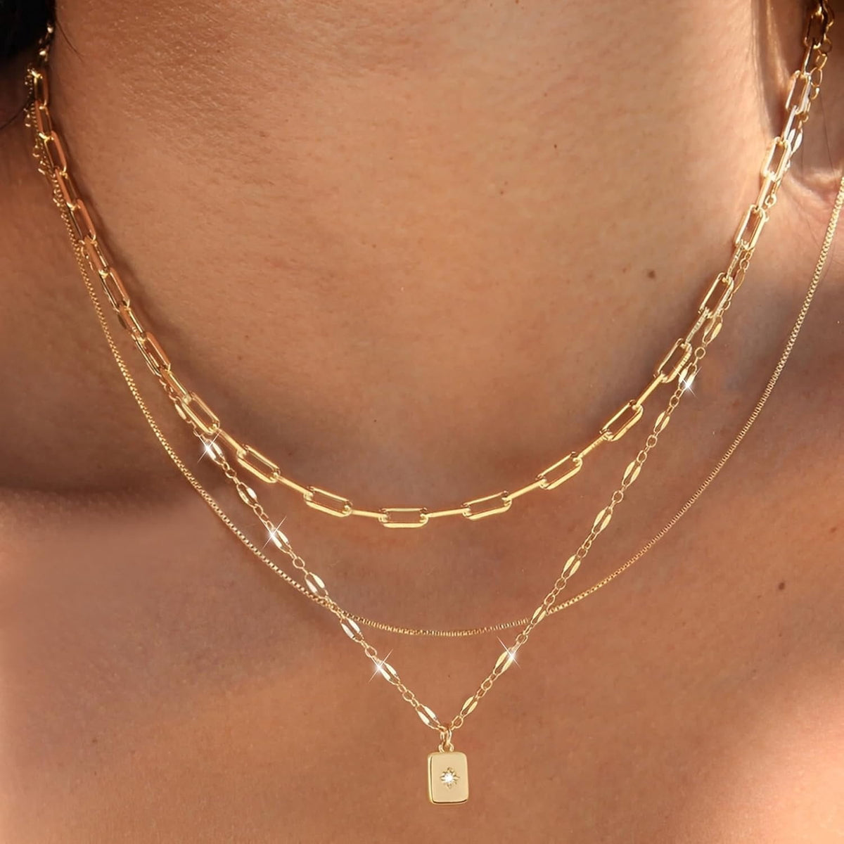 Big Starz Layered Box Chain Necklace Set — 3 Piece