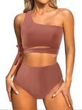 Sun Drip One Shoulder Bikini Sets High Waisted — Women's