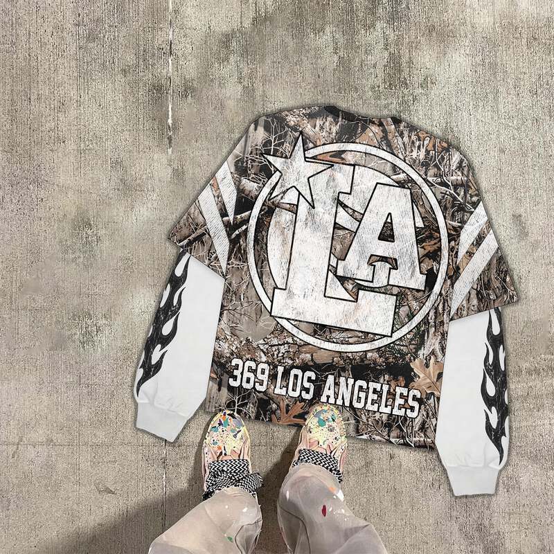 Street Issue Woodland Camo Streetwear Graphic Layered Tee — Men's
