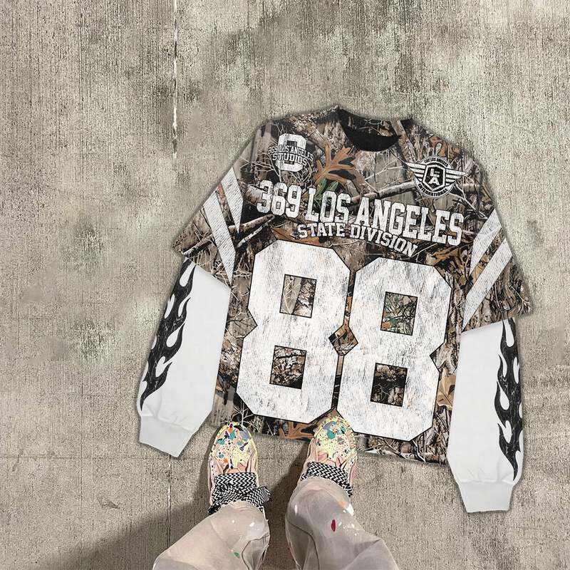 Street Issue Woodland Camo Streetwear Graphic Layered Tee — Men's