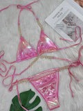 Sundown Pink Bronzing Bikini Set Luxury Rhinestone — Women's