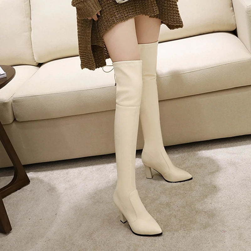 Strut Elastic Thigh High Boots Shoes Slim — Women's