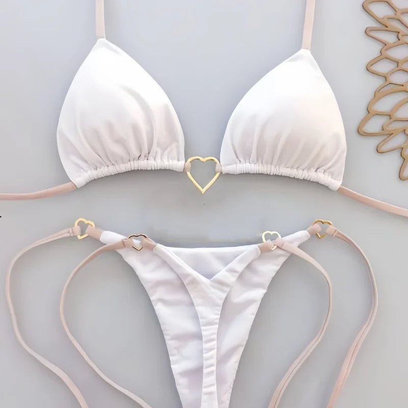 White lace-up bikini set