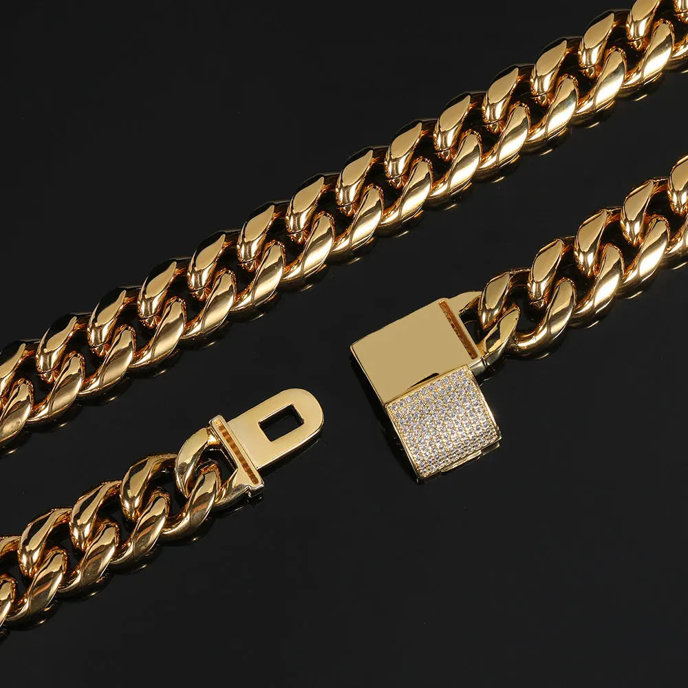 Big Starz 12mm Iced Clasp Cuban Chain — Steel
