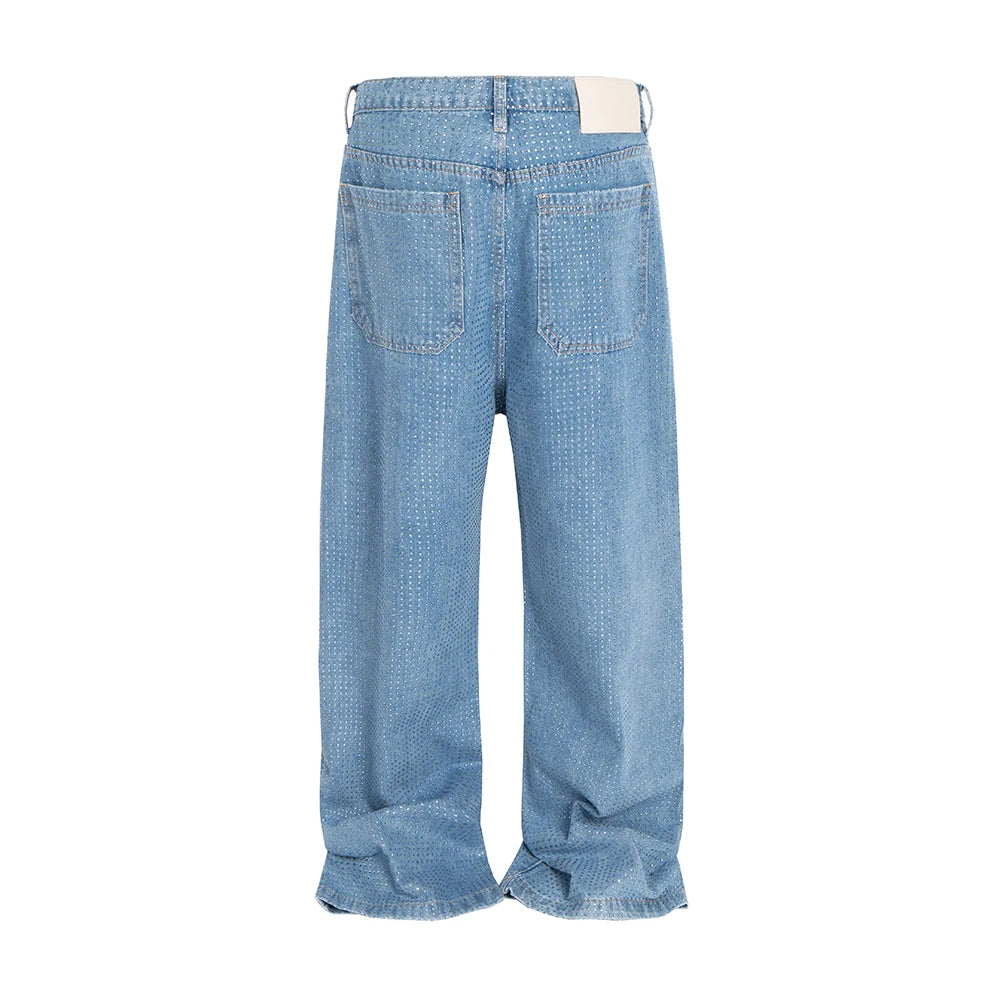 Stacked Rhinestone Baggy Jeans — Full Ice