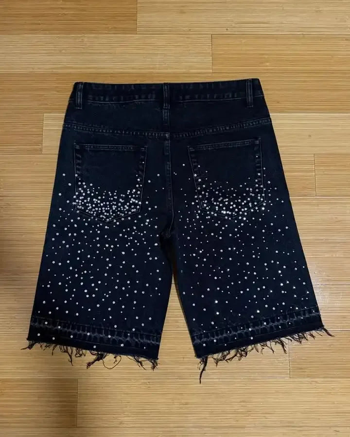 Cross Rhinestone Denim Shorts — Y2K