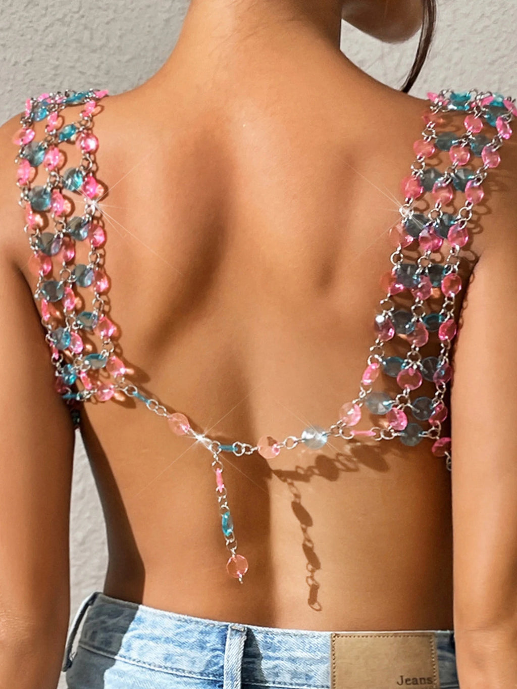 Headliner metal rhinestone Crop top halter beach — Women's