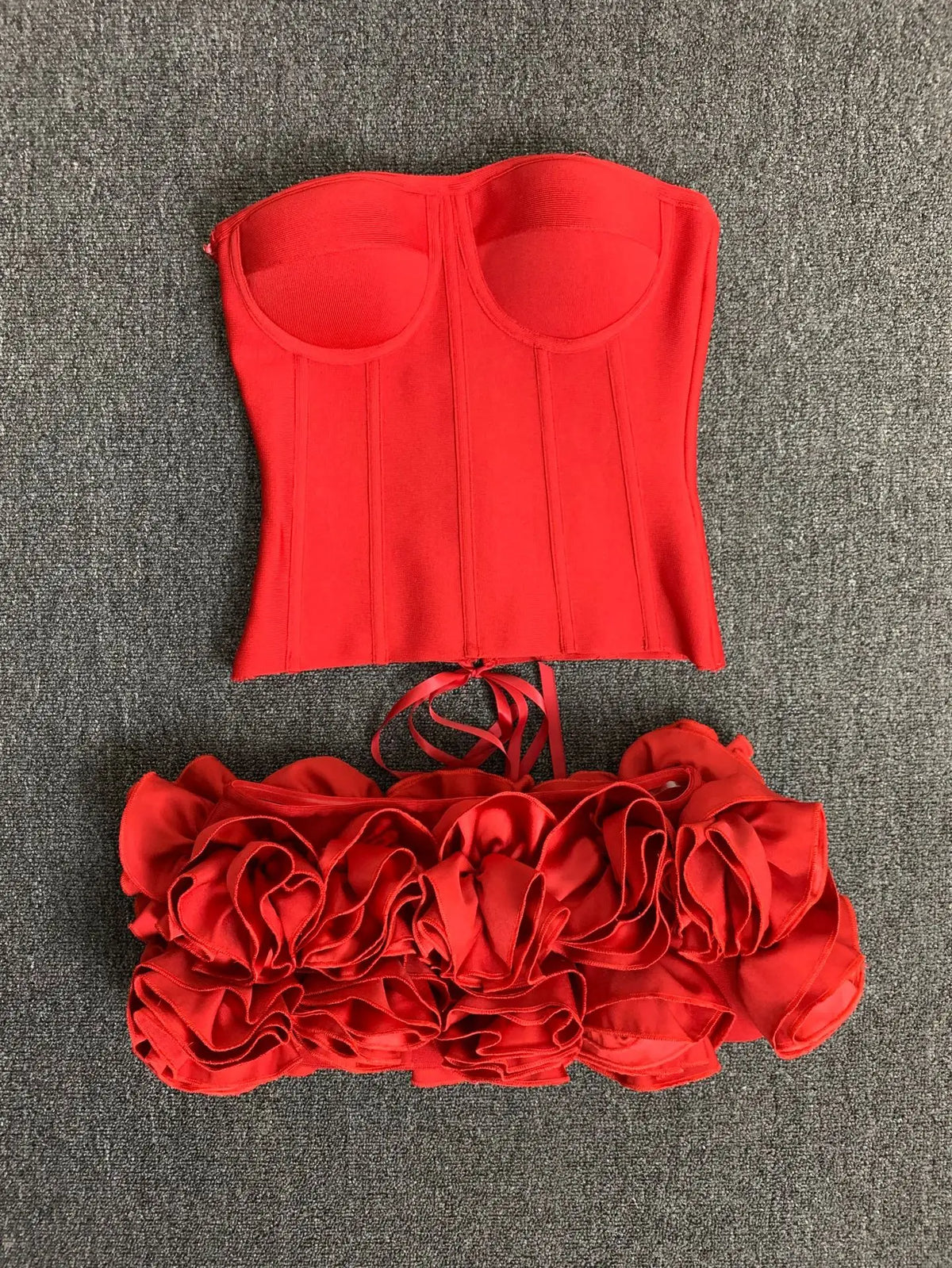 Red bandage strapless two-piece club set