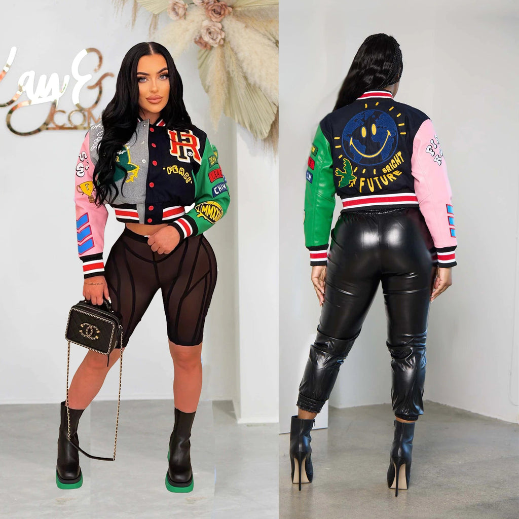 Trap Season Varsity Print Baseball Jacket Letterman Crop — Men's