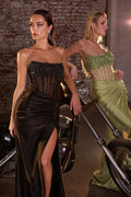 Beads Embellished Festive Sheath Gown w/ Scoop Neckline & Structural Corset Bodice CDCW301