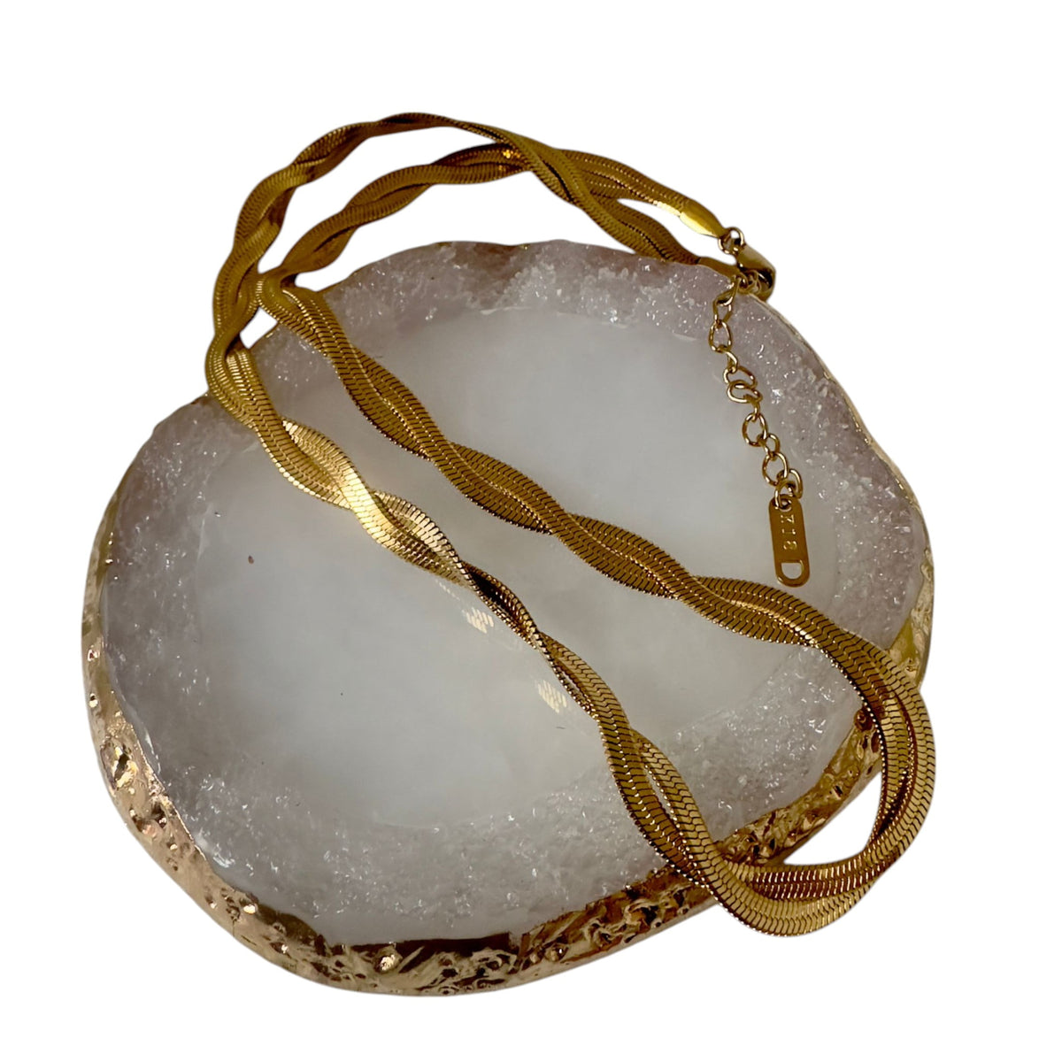 Big Starz Twisted Herringbone Chain Necklace — 18K Gold Over Steel