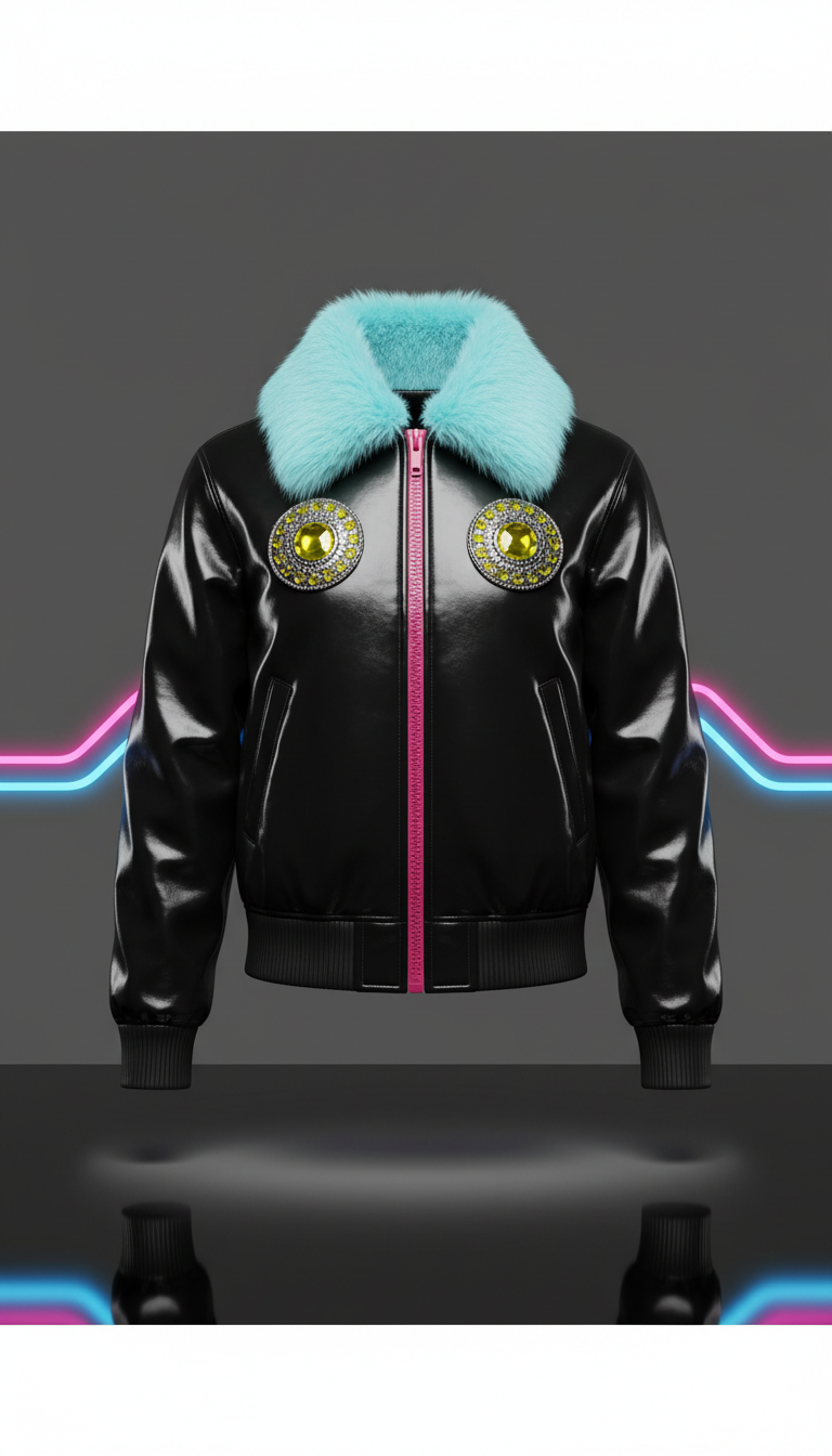 Patent Leather Subway Bomber Jacket
