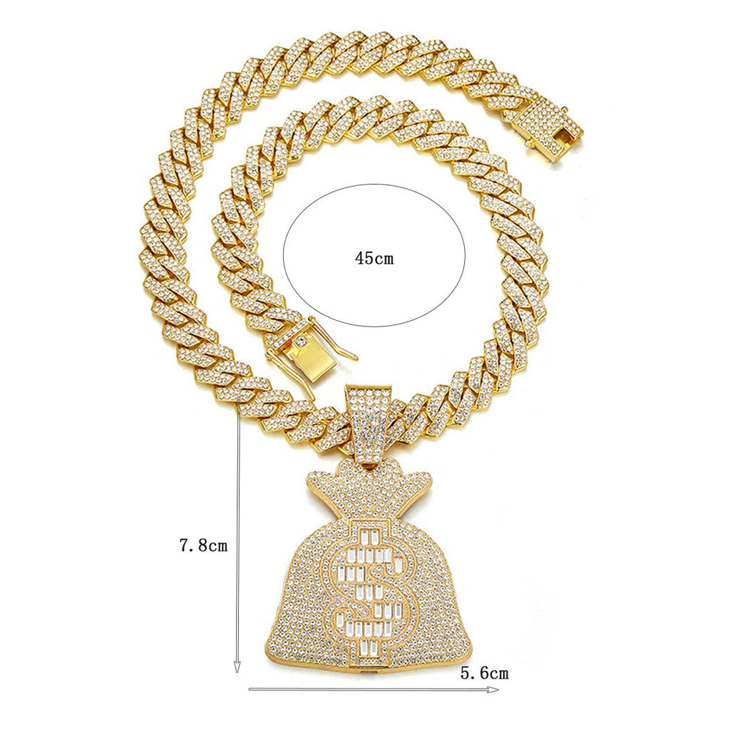 Big Starz Money Bag Pendant & Cuban Chain — Iced