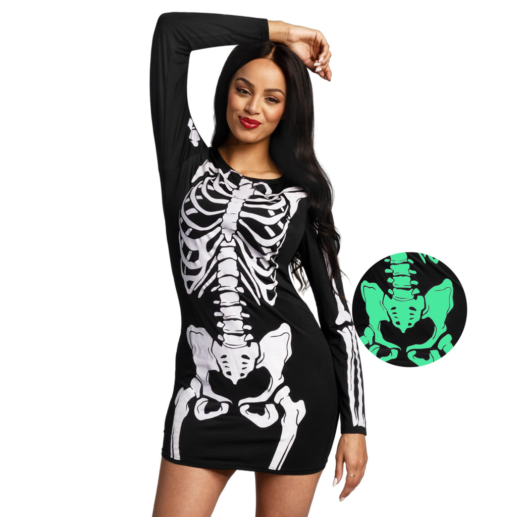 Fright Night Skeleton Dress for Women Glow in