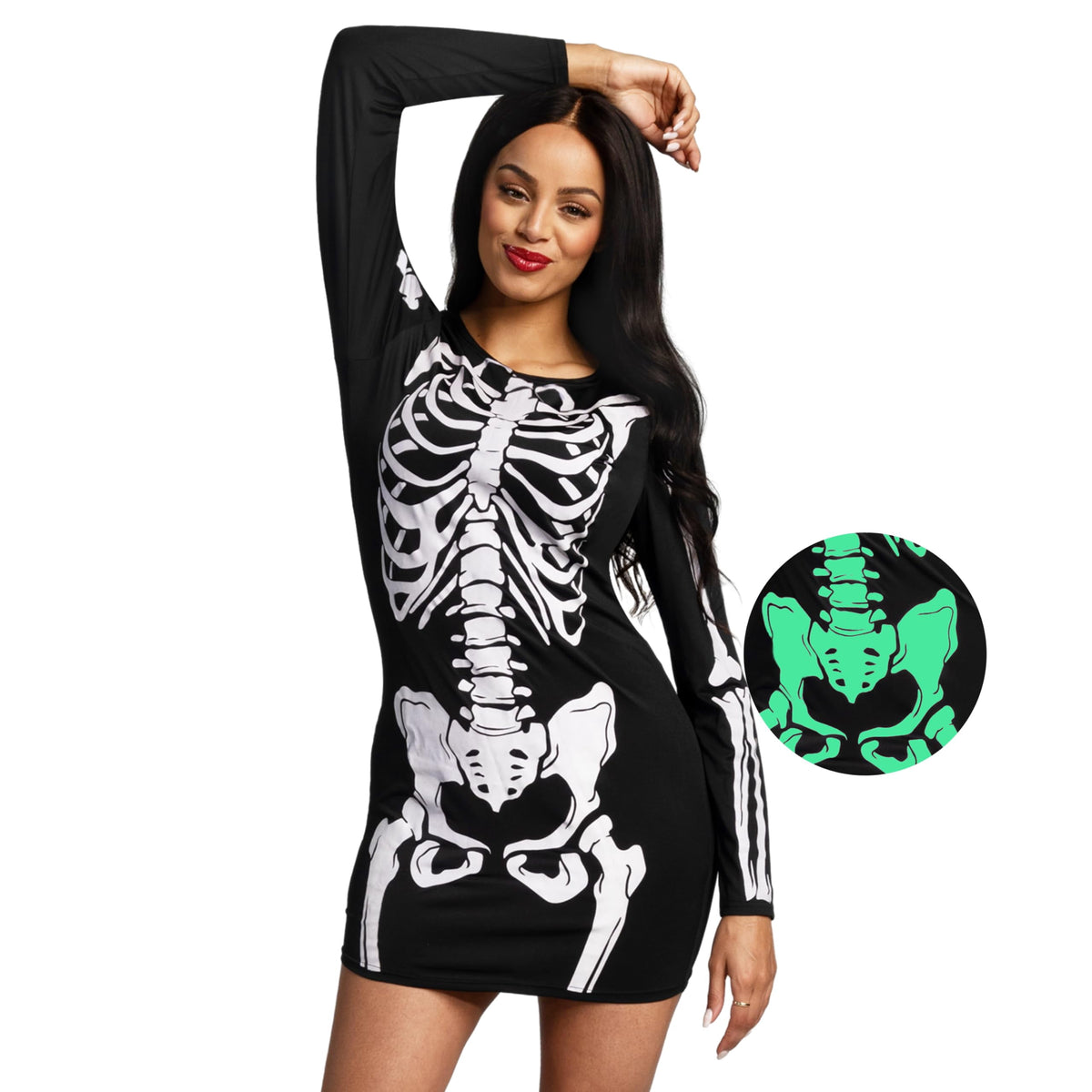 Fright Night Skeleton Dress for Women Glow in