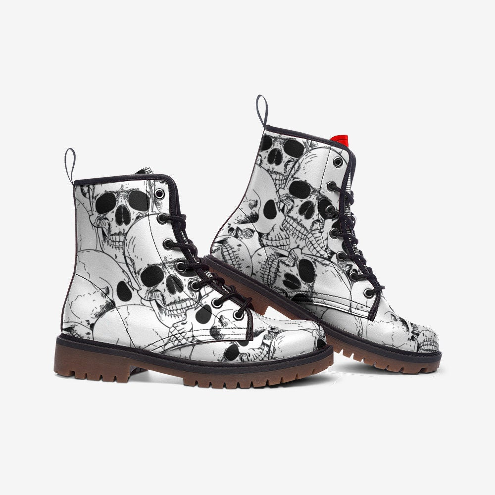 Heavy Sole White Skull Gothic Punk Combat Boots — Men's