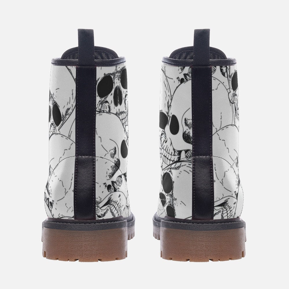 Heavy Sole White Skull Gothic Punk Combat Boots — Men's