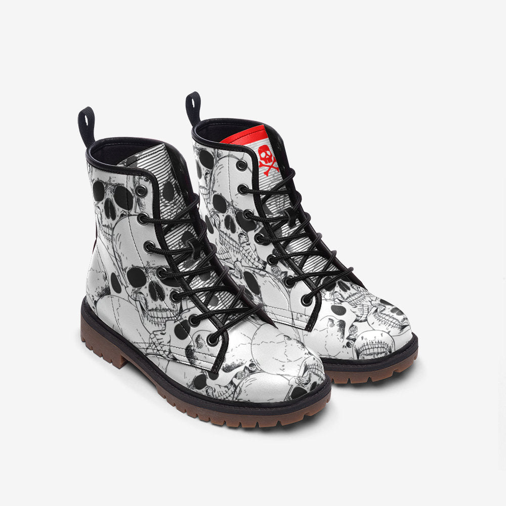 Heavy Sole White Skull Gothic Punk Combat Boots — Men's