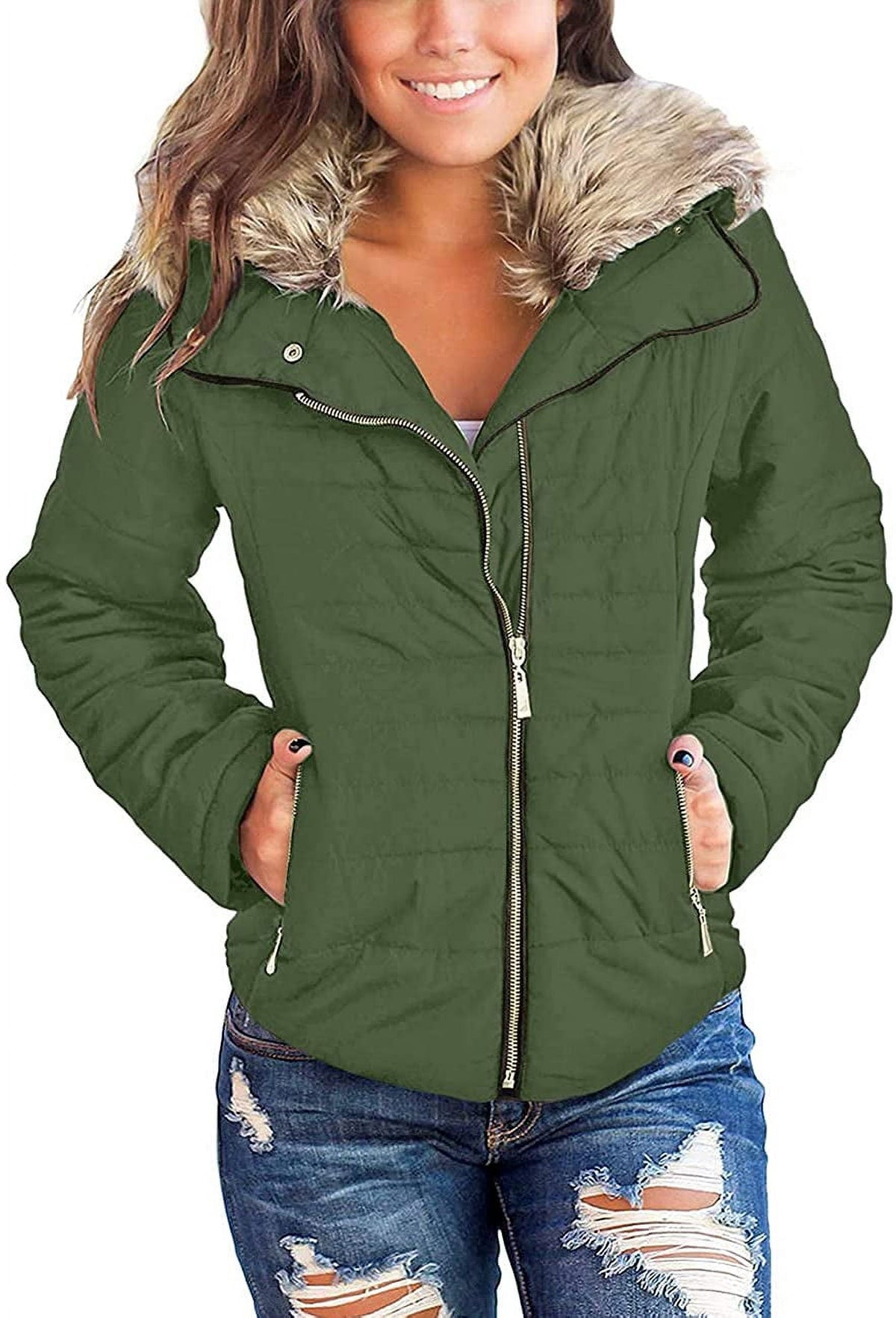 Furs Quilted Faux Fur Puffer