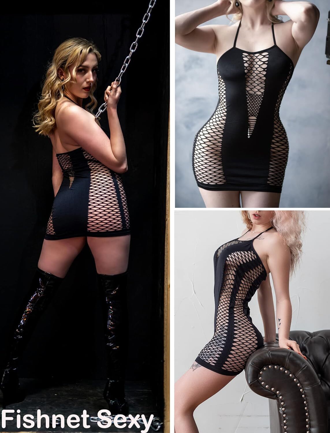 Late Text Lingerie Fishnet Dress Mesh Babydoll Fishnet No. 39 — Women's